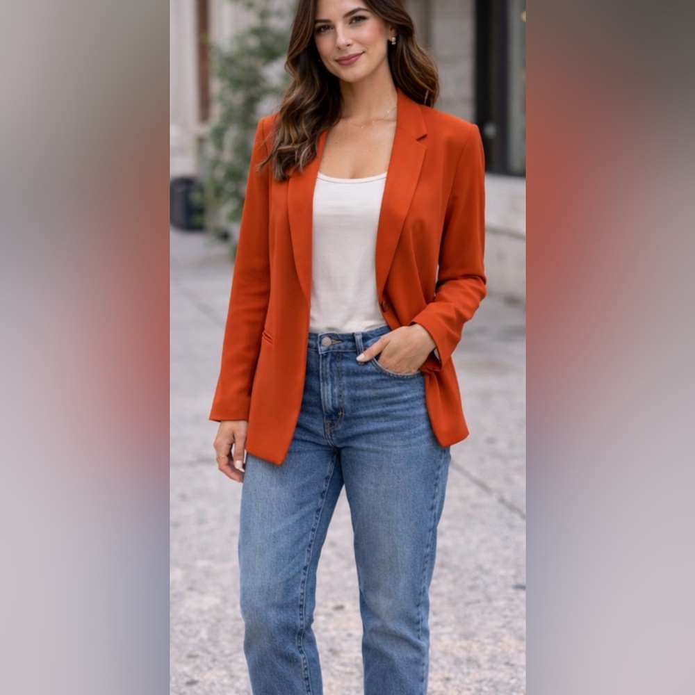 Vivienne Tam Burnt Orange Open-Front Blazer